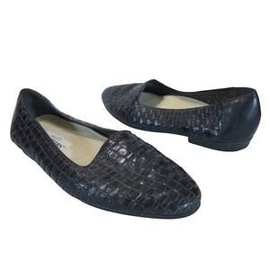 Trotters Liz Woven Leather Loafers Flats Women 9.5W Black Slip On Office Preppy